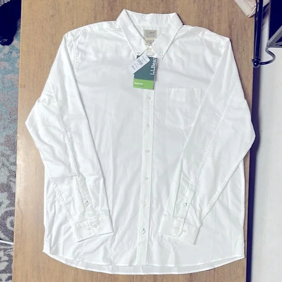 LL Bean Nwt tall true cool slightly fitted stretchy white button down shirt - Picture 2 of 8